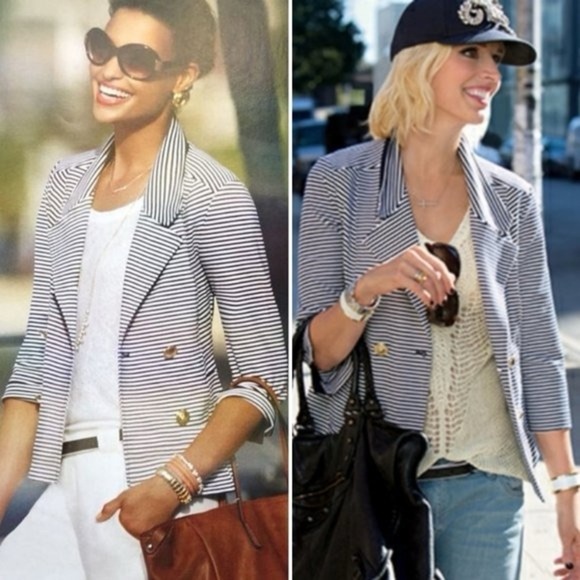 CAbi #823 Navy Striped Nautical Blazer - Picture 2 of 9